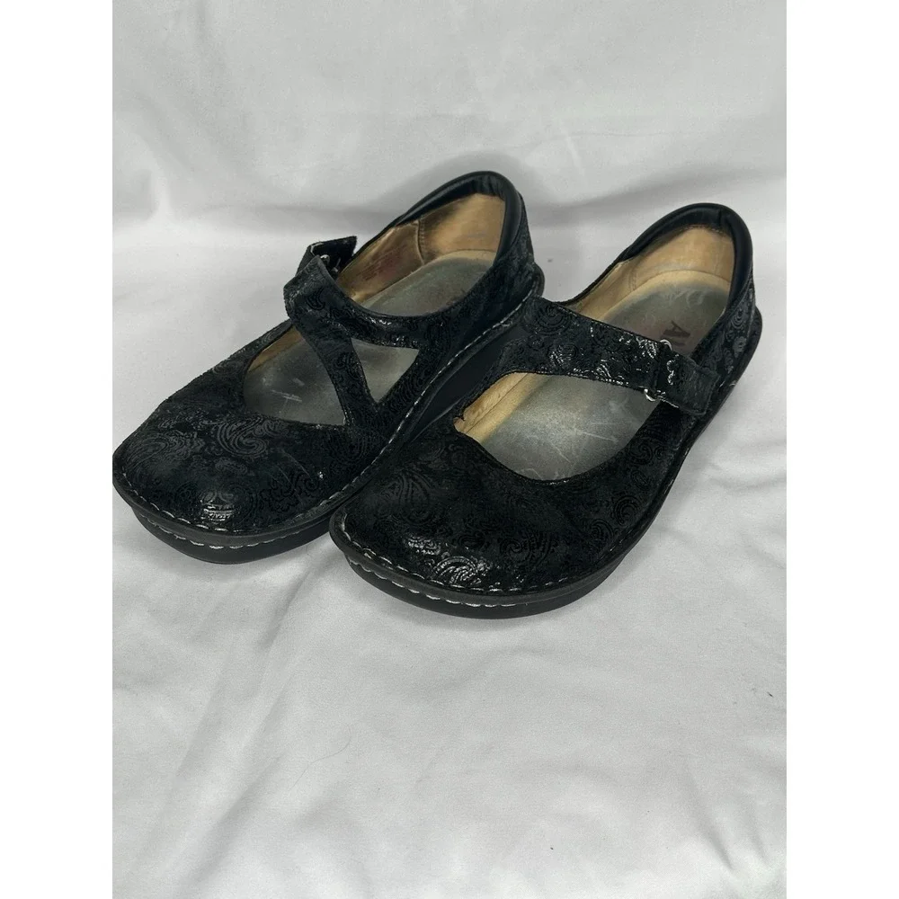 Alegria Paloma Black Paisley Leather Mary Jane Rocker Shoes JIL-561 Womens 38